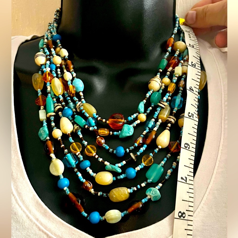 Vintage Multi-Length Blue/Brown Hand-Beaded Necklace